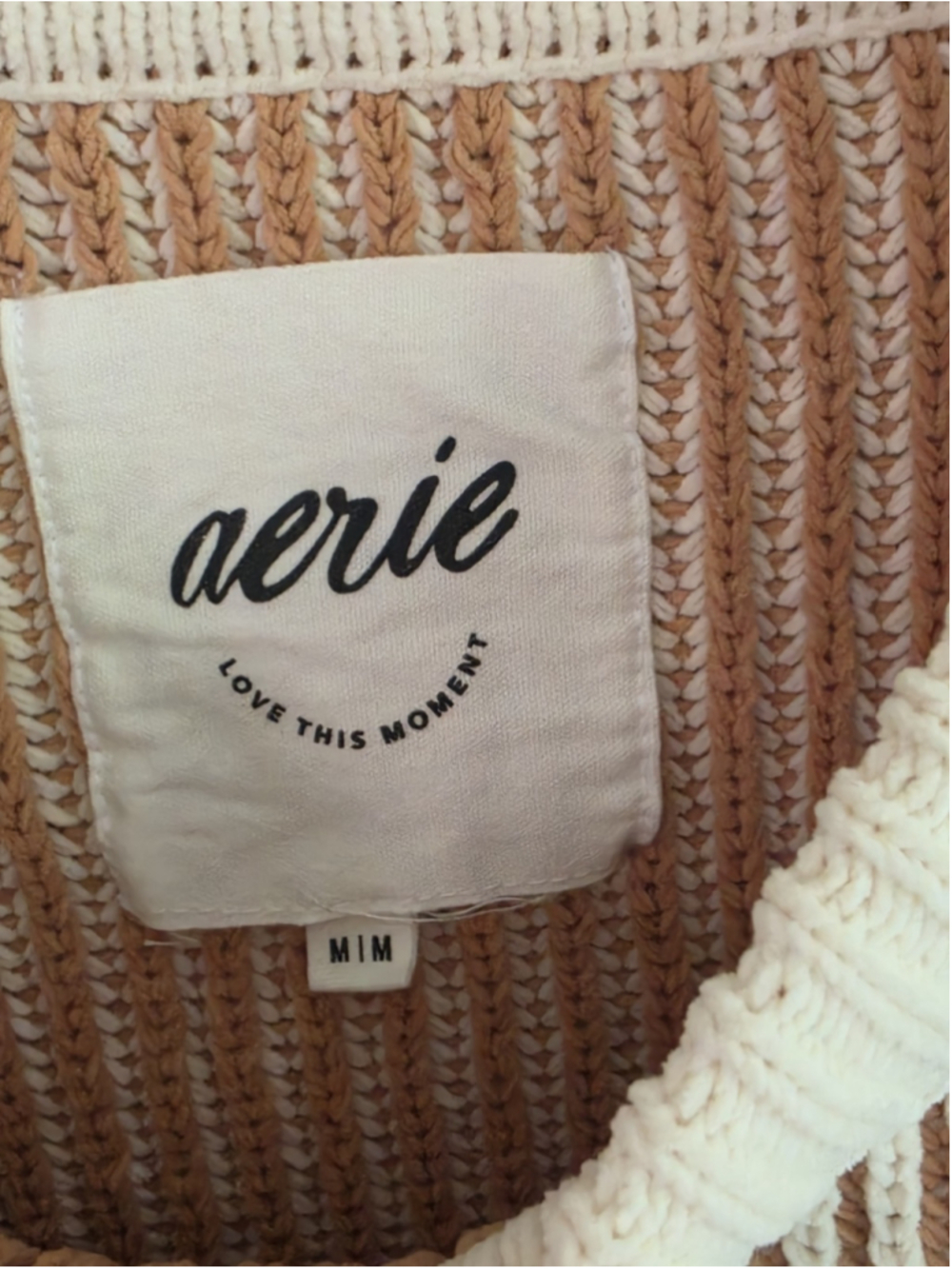 aerie Cream and Tan Striped Ribbed Crewneck Sweater - Picture 5 of 13